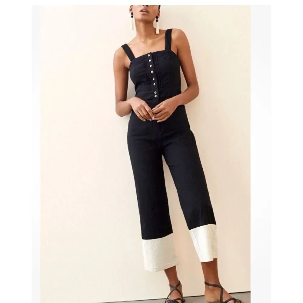 Maeve The Colette Colorblock Jumpsuit | Black and Cream in 10